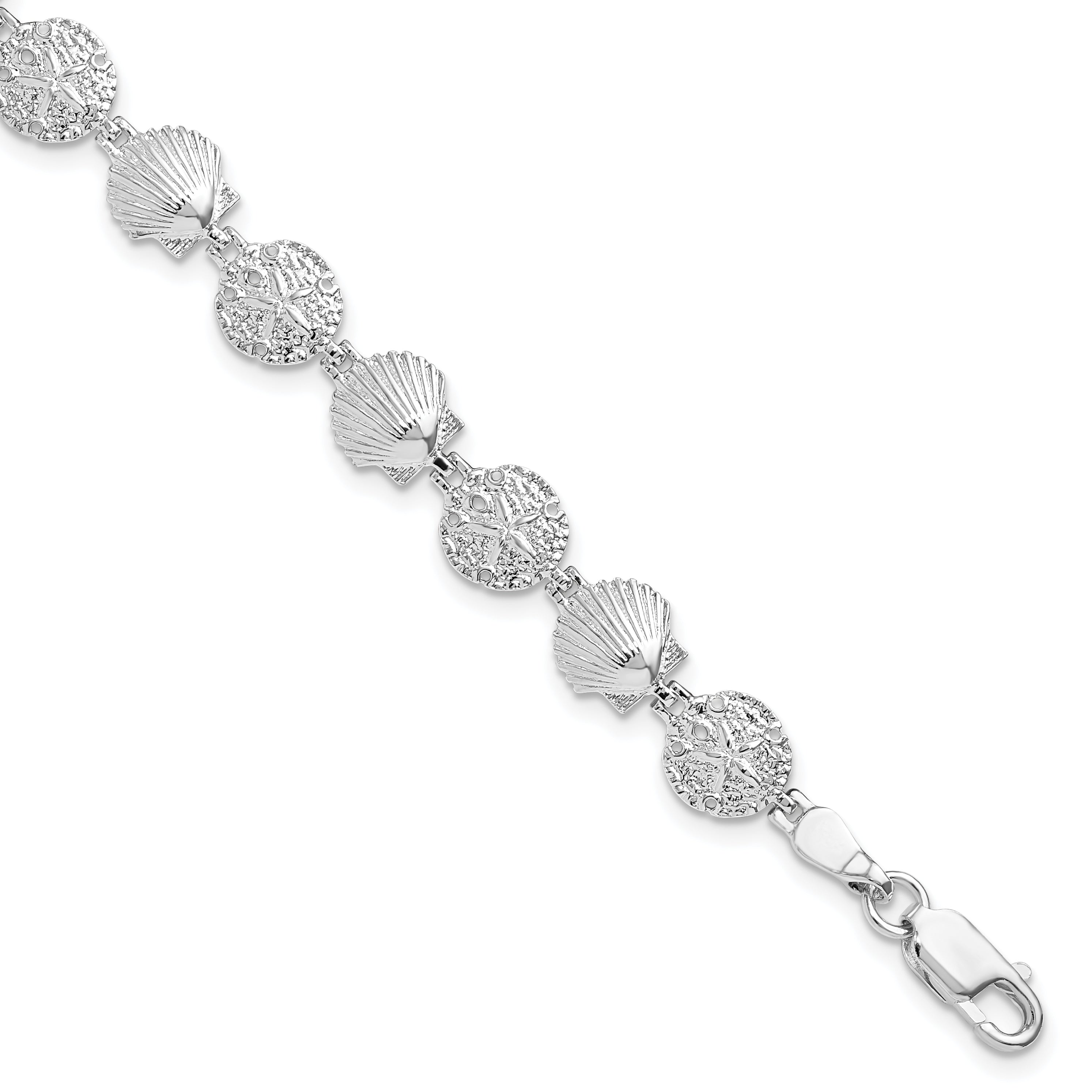 De-Ani Sterling Silver Rhodium-plated Polished Sand Dollar and Shell 7.25 inch Bracelet