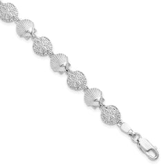 De-Ani Sterling Silver Rhodium-plated Polished Sand Dollar and Shell 7.25 inch Bracelet