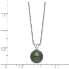 Sterling Silver Rhodium 9-10mm Teardrop Tahit Saltwater Pearl Necklace