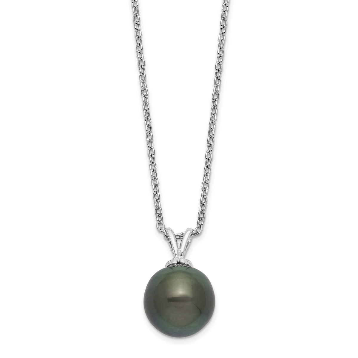 Sterling Silver Rhodium 9-10mm Teardrop Tahit Saltwater Pearl Necklace