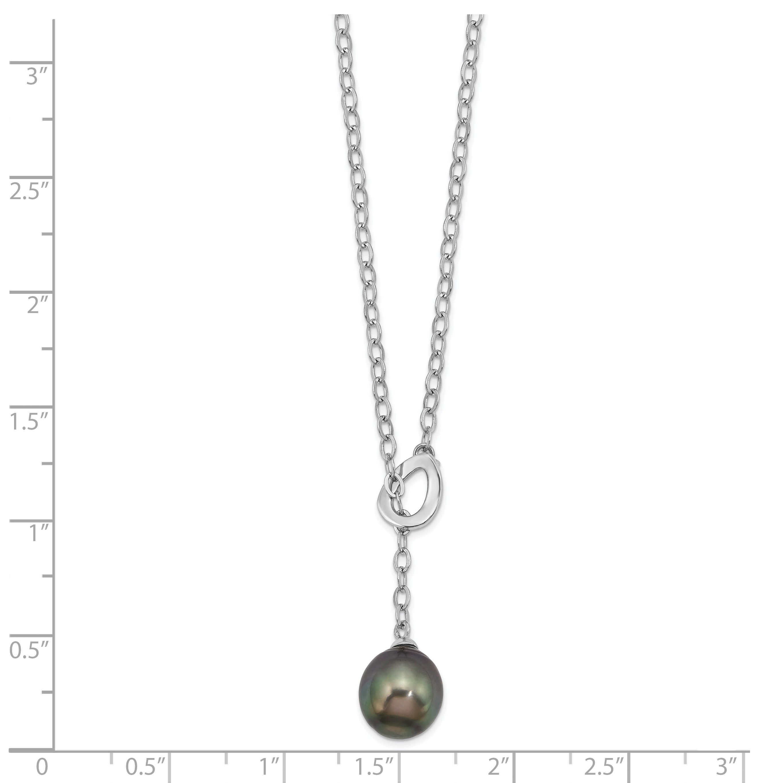 Sterling Silver Rhodium 9-10mm Teardrop Tahit Saltwater Pearl Slide Necklac