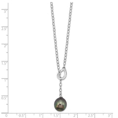 Sterling Silver Rhodium 9-10mm Teardrop Tahit Saltwater Pearl Slide Necklac