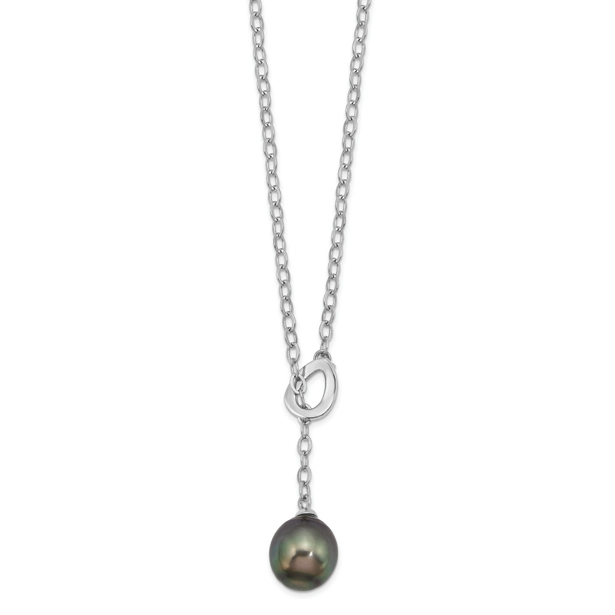 Sterling Silver Rhodium 9-10mm Teardrop Tahit Saltwater Pearl Slide Necklac