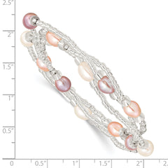 6-8mm White/Pink/Purple Rice Freshwater Cultured Pearl and Glass Bead Stretch 3-Bracelet Set