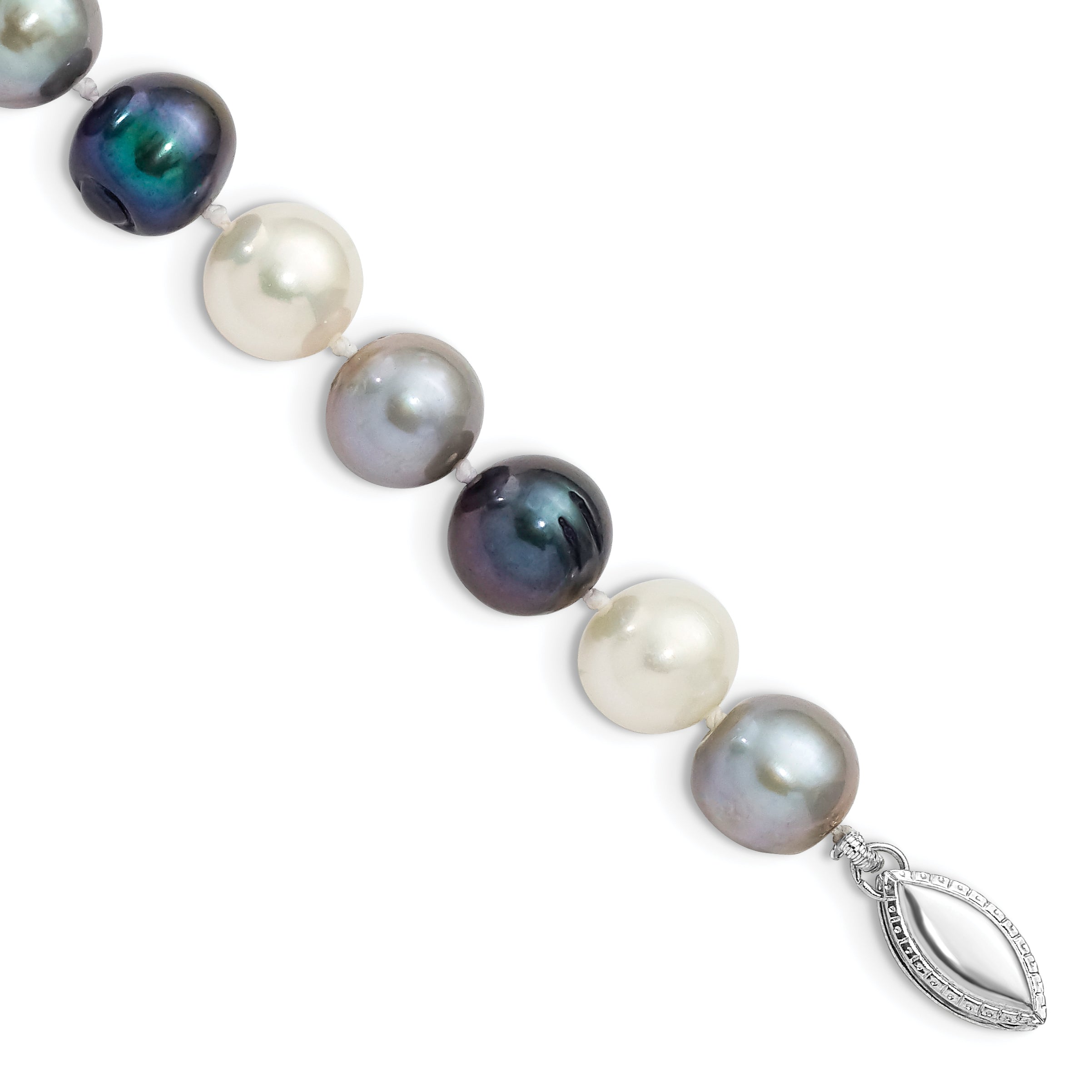 Sterling Silver Rh-pl 8-9mm Bk/Gr/WT Semi-round FWC Pearl Bracelet