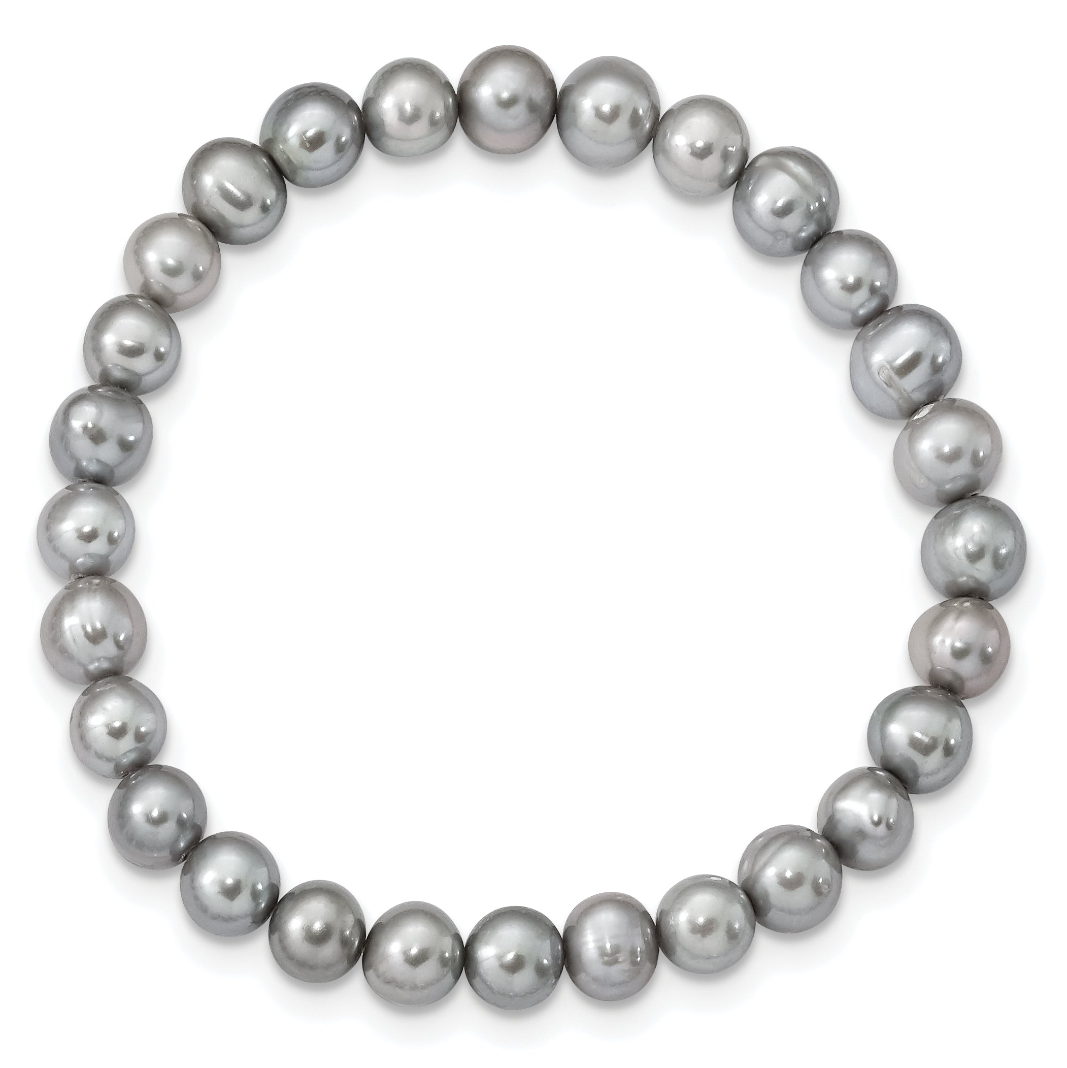 Sterling Silver Rh-p 7-8mm Grey FWC Pearl Earring Bracelet Necklace Set