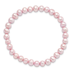 6-7mm Pink Semi-round Freshwater Cultured Pearl Stretch Bracelet