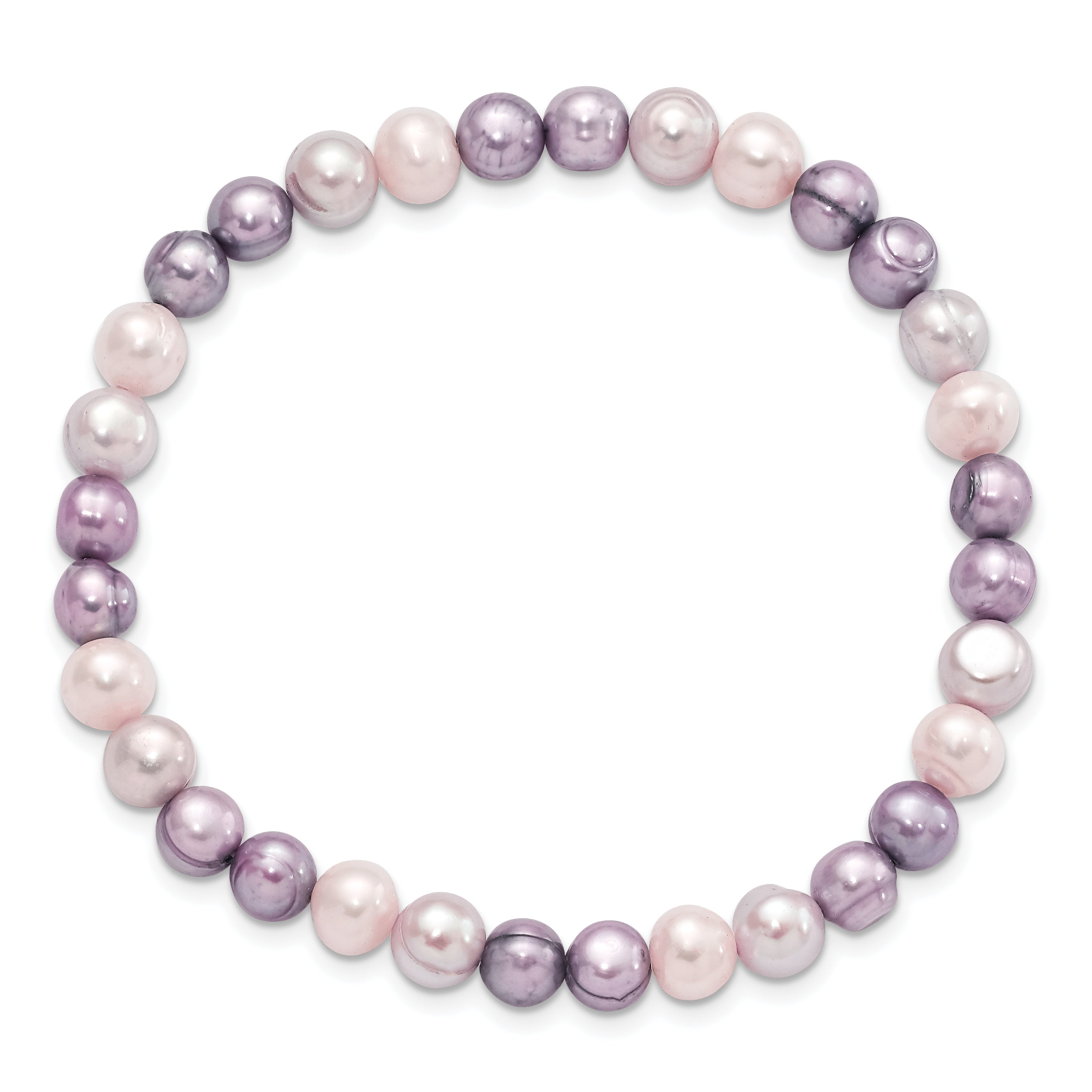 6-7mm White/Lavendar/Grey Semi-round FWC Pearl Stretch Bracelet