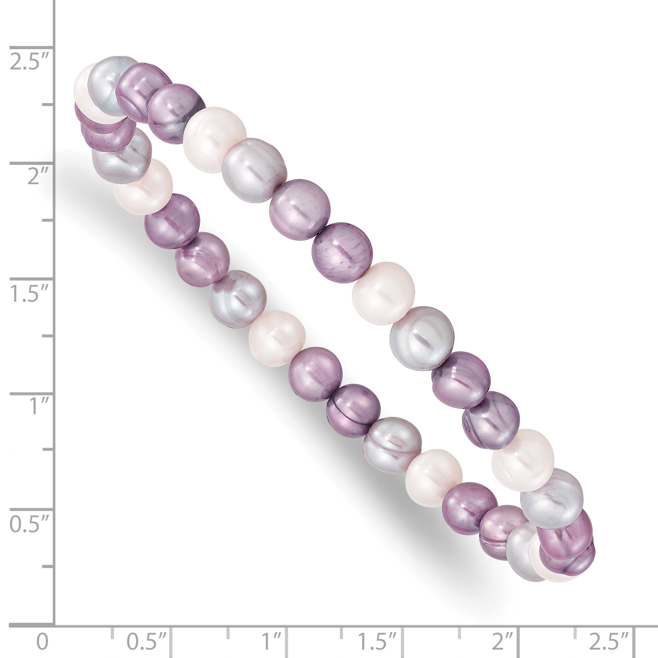 6-7mm White/Lavendar/Grey Semi-round FWC Pearl Stretch Bracelet