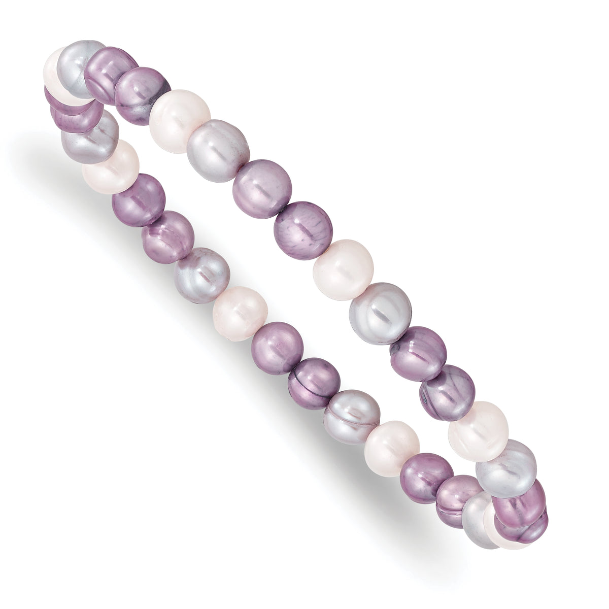 6-7mm White/Lavendar/Grey Semi-round FWC Pearl Stretch Bracelet