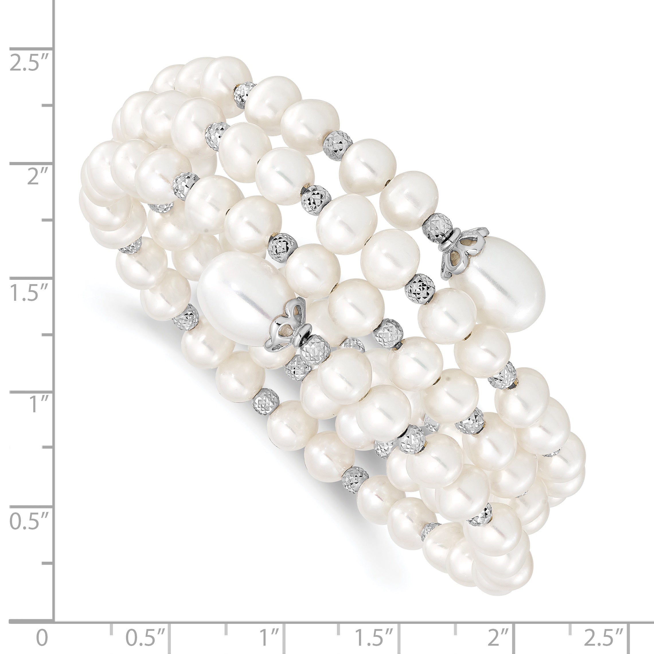 Sterling Silver Rh-pl D/C 6-11mm White FWC Pearl Wrap Bracelet