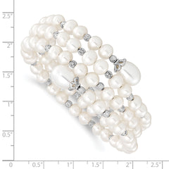 Sterling Silver Rh-pl D/C 6-11mm White FWC Pearl Wrap Bracelet