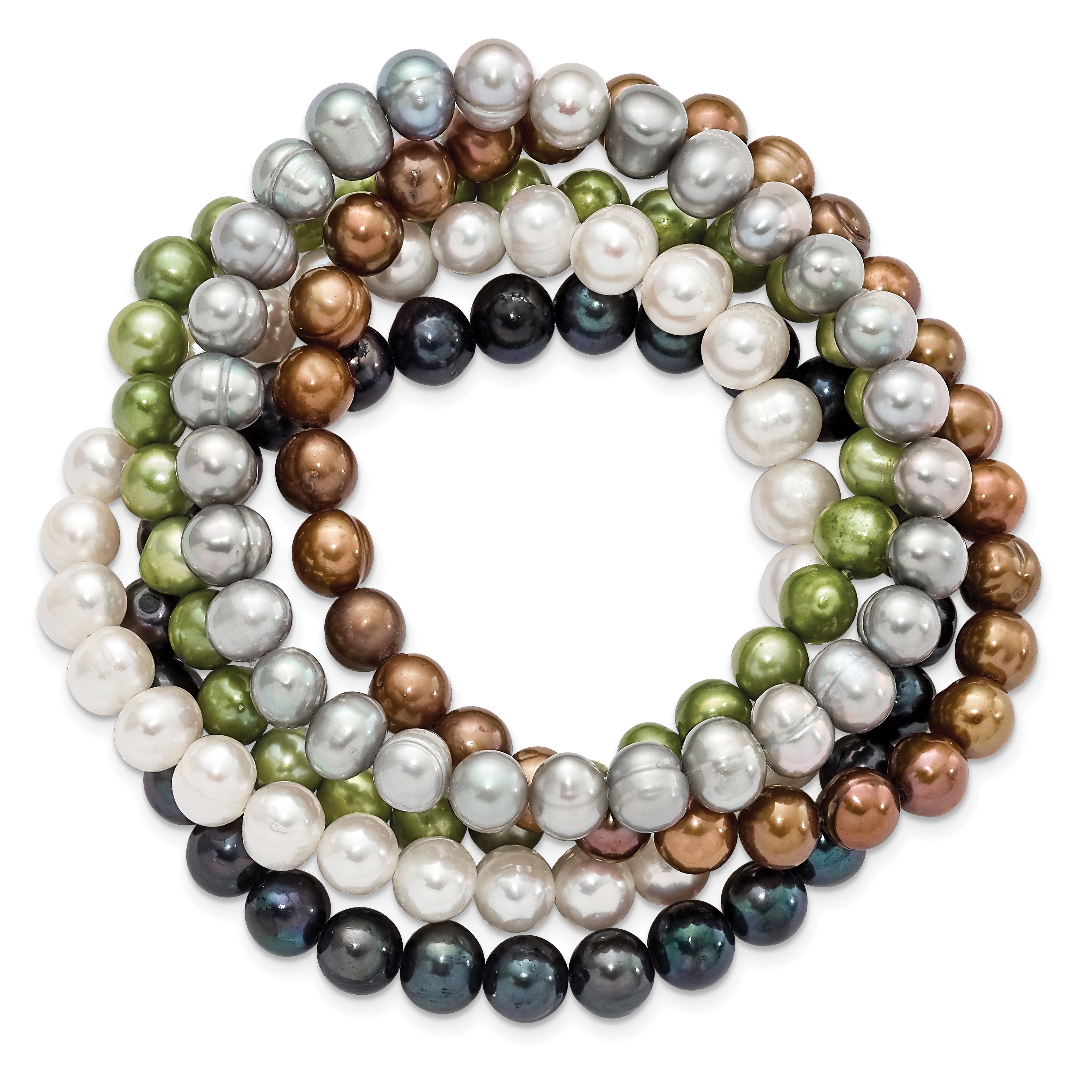 6-7mm Green/Grey/White/Black/Brown Freshwater Cultured Pearl Stretch 5-Piece Bracelet Set