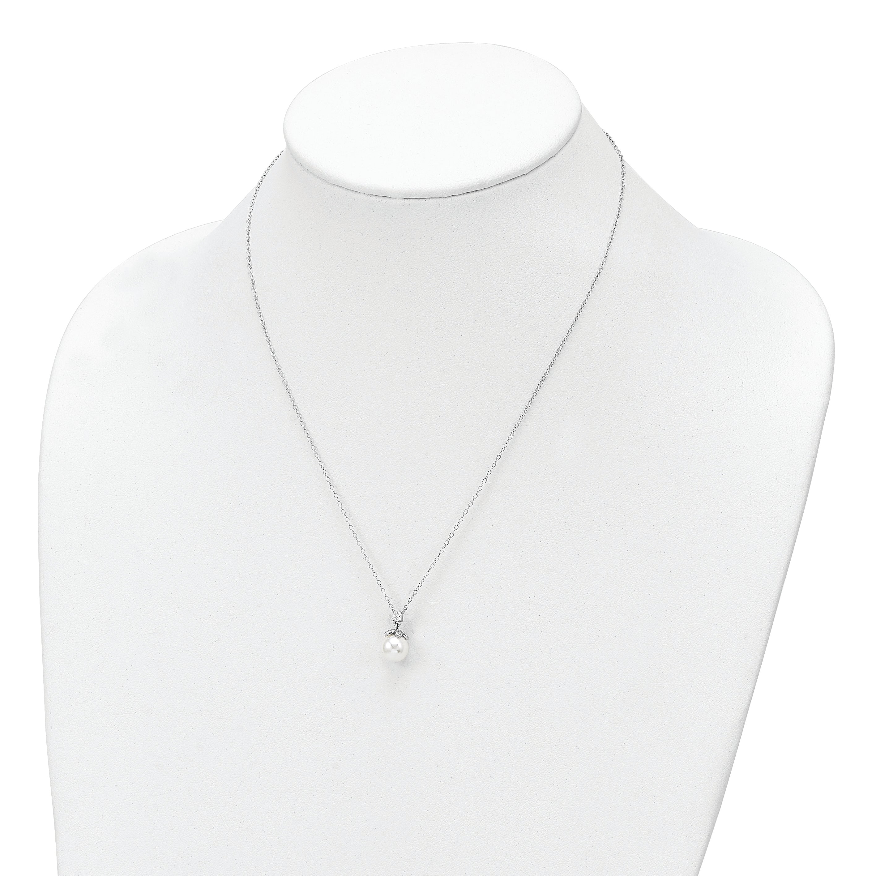 Sterling Silver Rhodium-plated CZ and Glass Bead Necklace