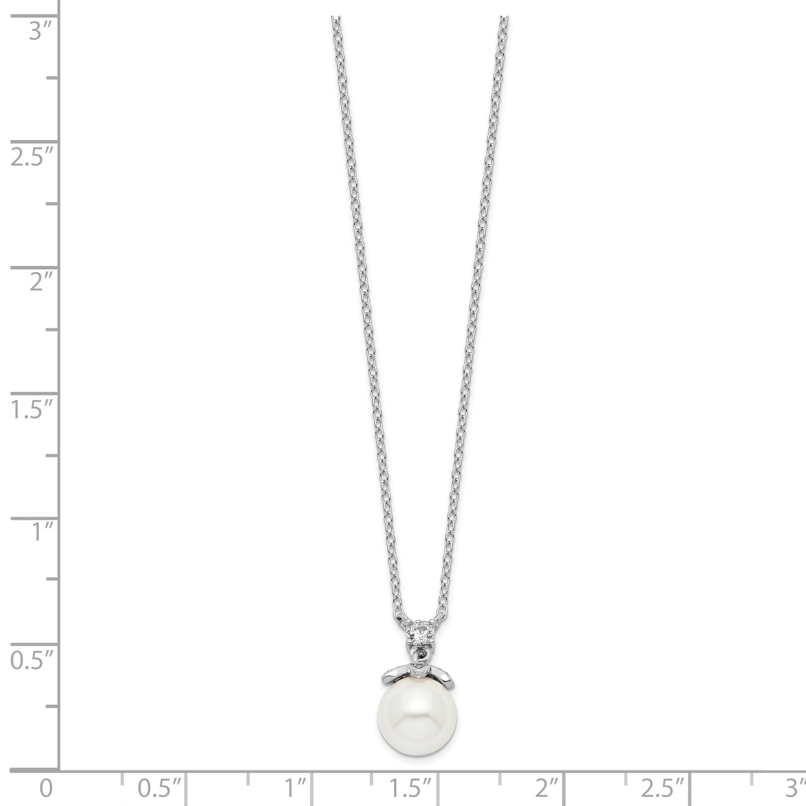 Sterling Silver Rhodium-plated CZ and Glass Bead Necklace