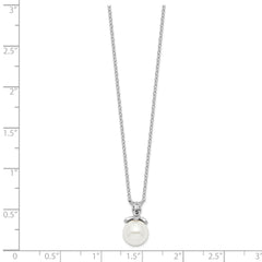 Sterling Silver Rhodium-plated CZ and Glass Bead Necklace