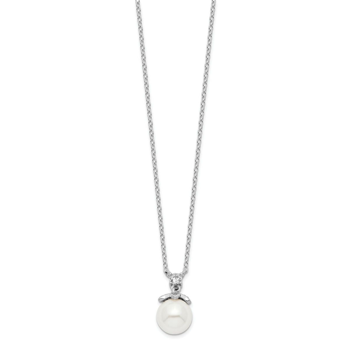 Sterling Silver Rhodium-plated CZ and Glass Bead Necklace