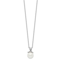 Sterling Silver Rhodium-plated CZ and Glass Bead Necklace