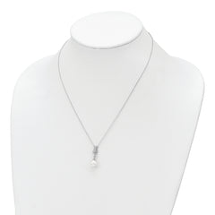 Sterling Silver Rhodium-plated CZ and Glass Bead Necklace