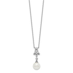 Sterling Silver Rhodium-plated CZ and Glass Bead Necklace