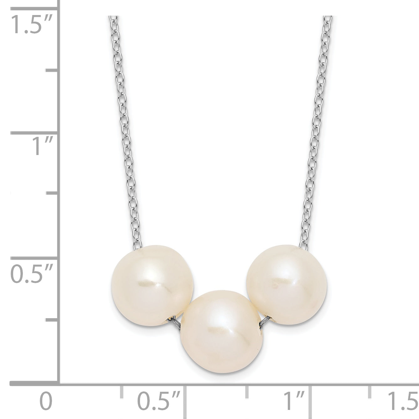 Sterling Silver Rhodium-plated 8-9mm White Near-round FWC Pearl Necklace