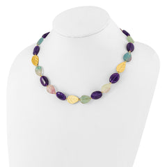 Sterling Silver Gold-plated Amethyst/Fluorite/Jade 2in ext. Necklace