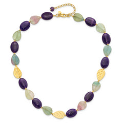 Sterling Silver Gold-plated Amethyst/Fluorite/Jade 2in ext. Necklace