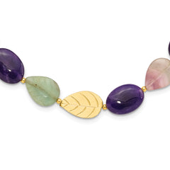 Sterling Silver Gold-plated Amethyst/Fluorite/Jade 2in ext. Necklace