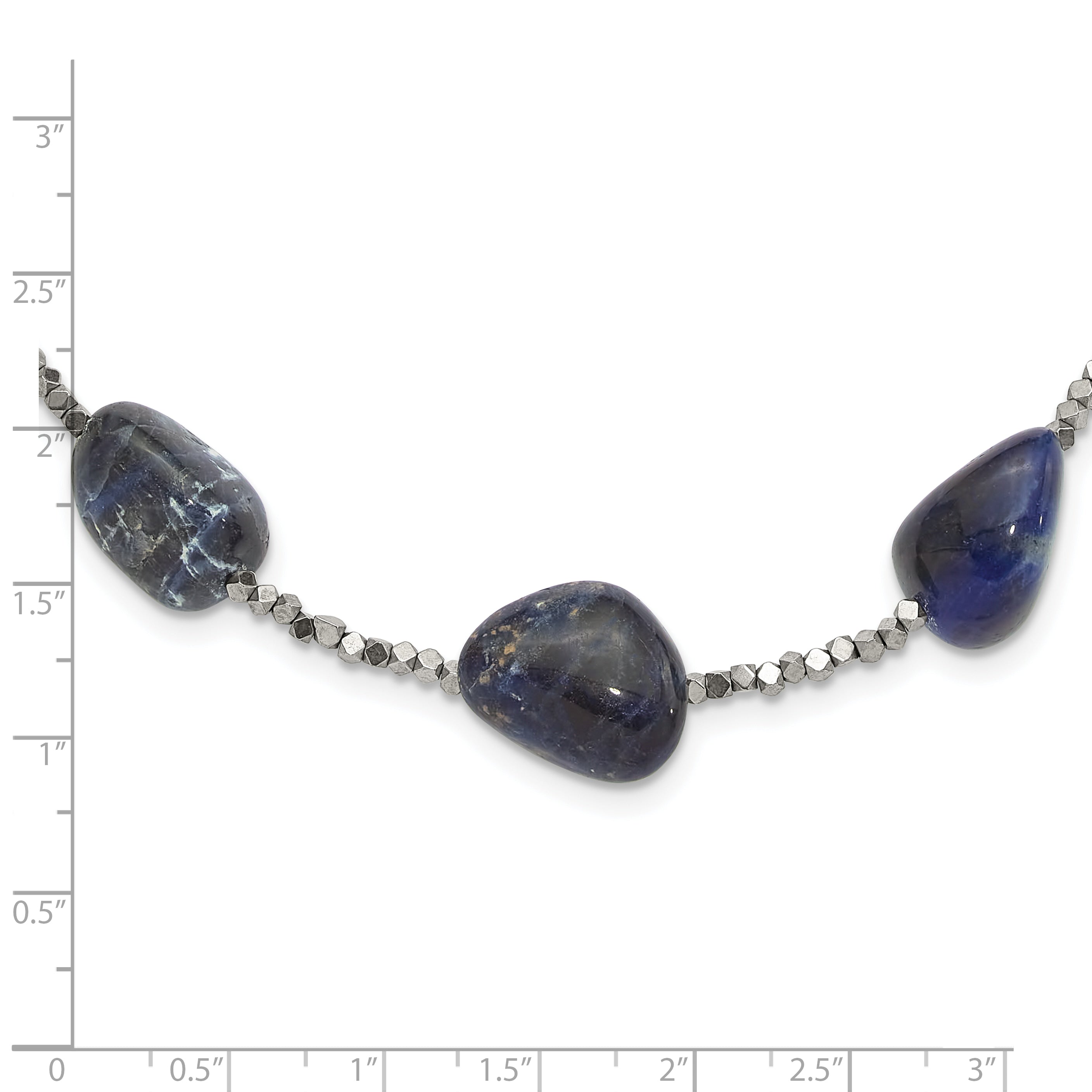 Sterling Silver Blue Quartz, Sodalite and Hematite 2in ext Necklace