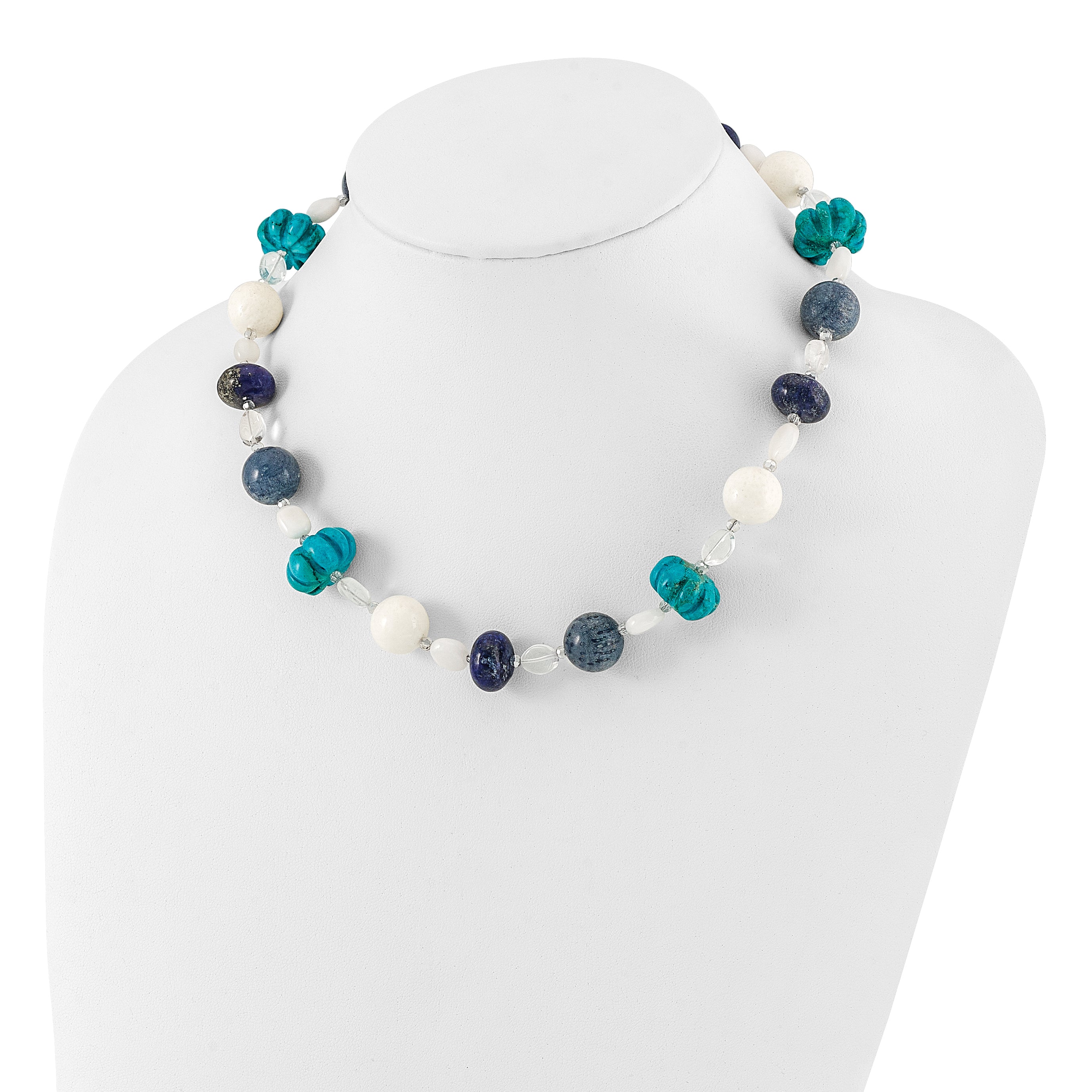 Sterling Silver Coral,Howlite,Jade,Lapis,Quartz,Crystal 2in ext Necklace