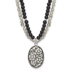 Sterling Silver Antiqued Agate,Labradorite,Quartz Flower 2in ext Necklac