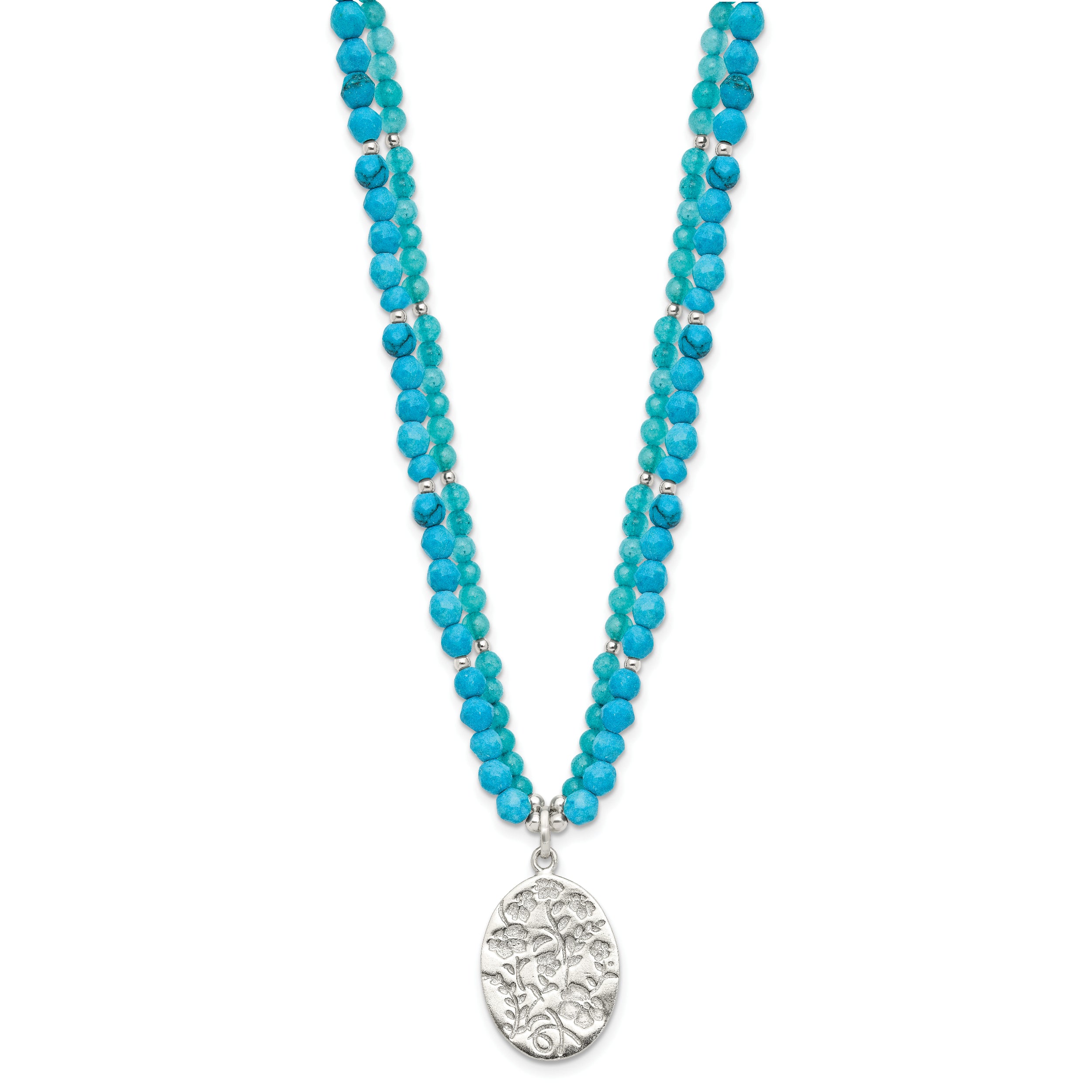 Sterling Silver Recon Magnesite, Indicolite Quartz 2in ext Necklace