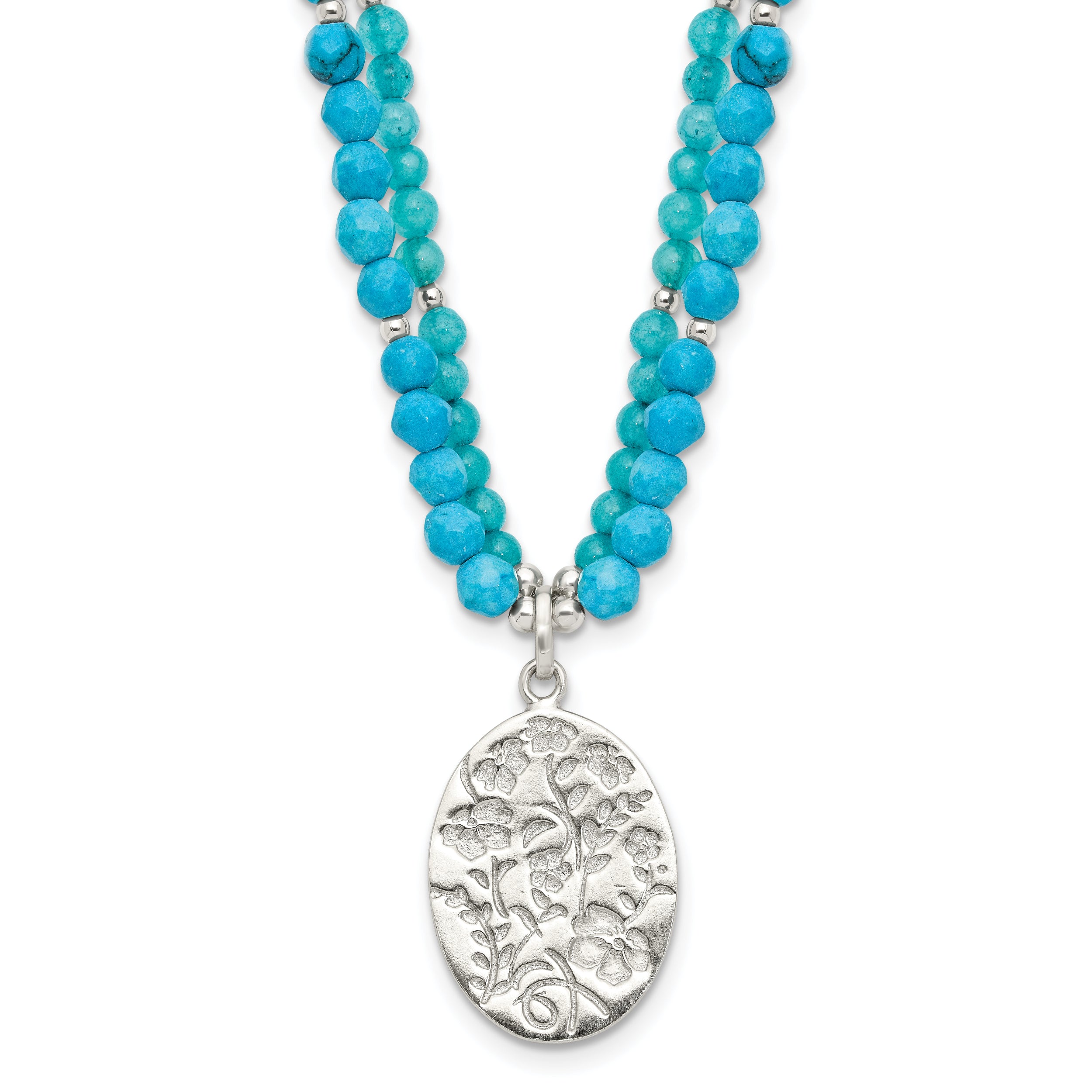 Sterling Silver Recon Magnesite, Indicolite Quartz 2in ext Necklace