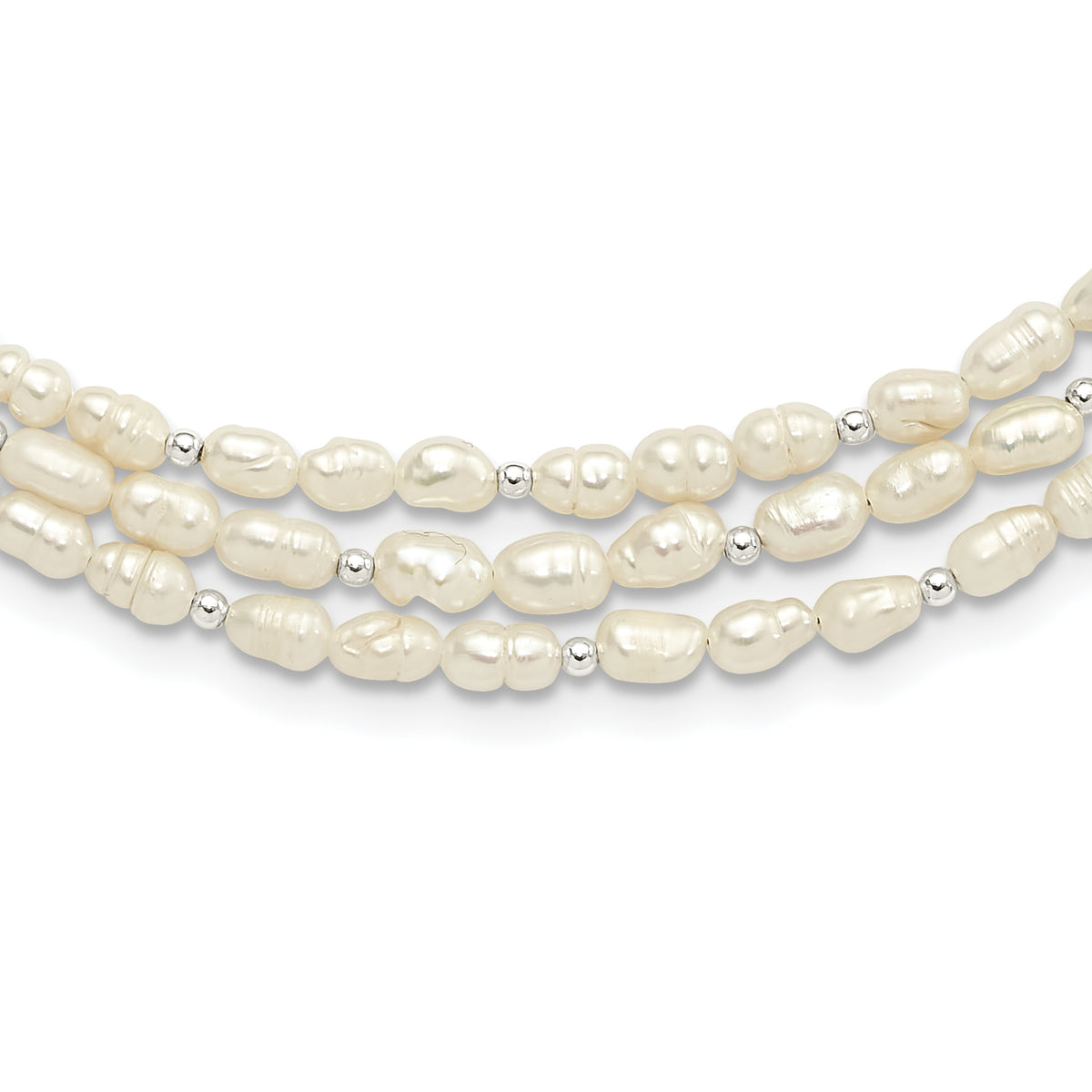 Sterling Silver FWC Pearl 3-Strand 18in w/2in ext Necklace