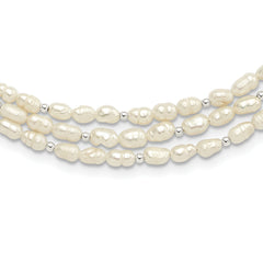 Sterling Silver FWC Pearl 3-Strand 18in w/2in ext Necklace