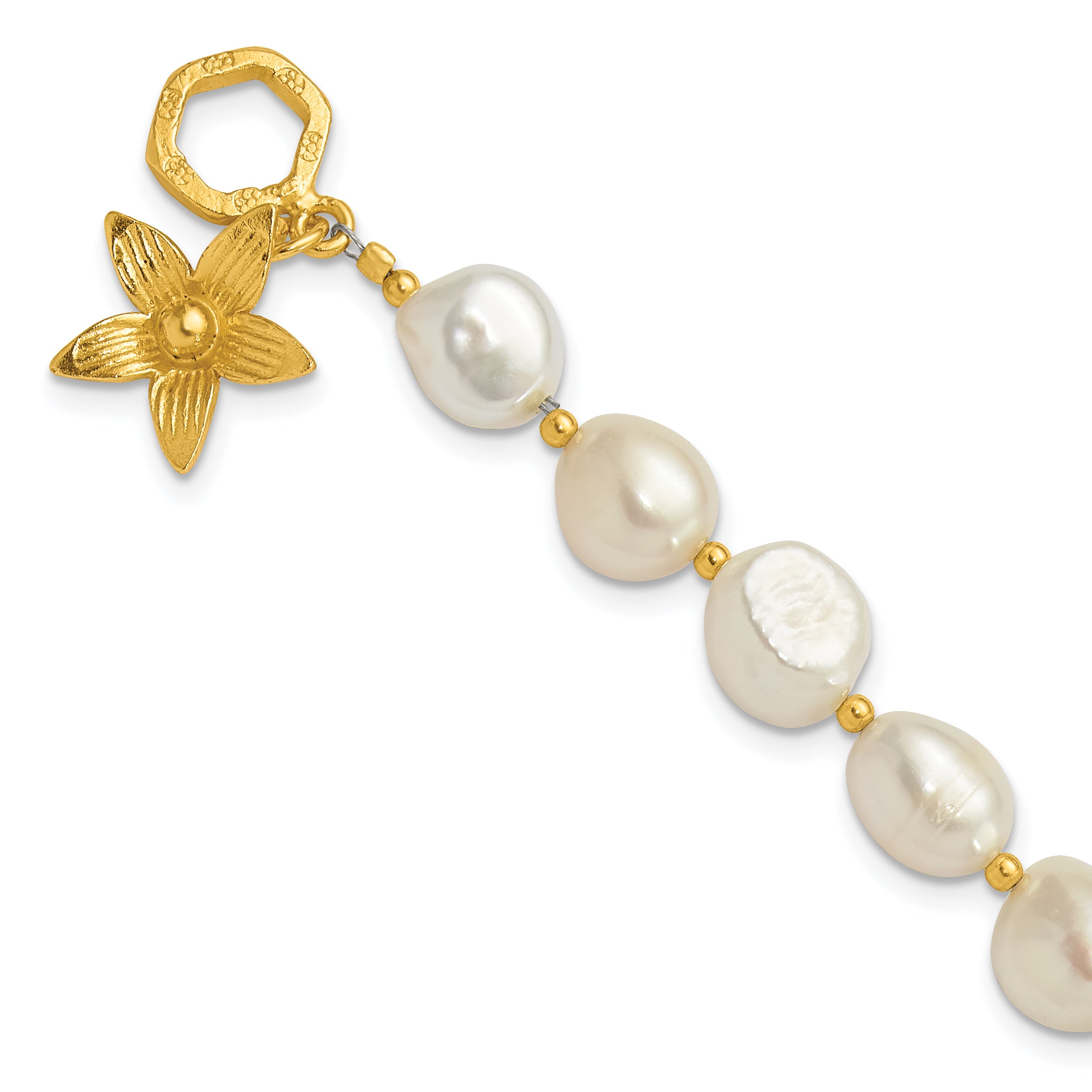 Sterling Silver Gold-plated FWC Pearl Flower 7.5in Toggle Bracelet