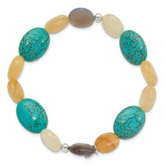 Sterling Silver Jade, Recon Magnesite and Sardonyx Stretch Bracelet