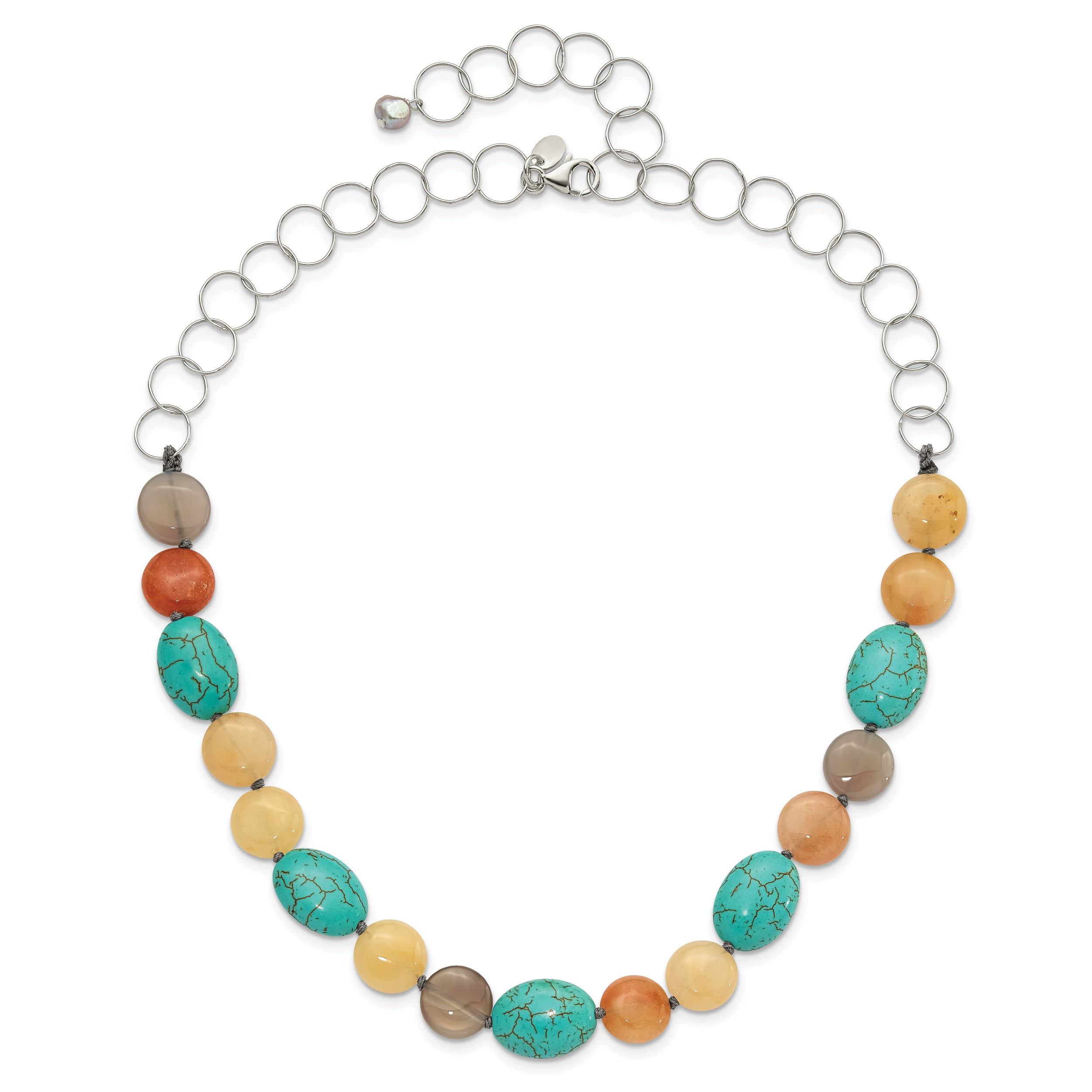 Sterling Silver FWC Pearl, Jade, Recon Magnesite, Sardonyx Necklace