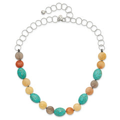 Sterling Silver FWC Pearl, Jade, Recon Magnesite, Sardonyx Necklace