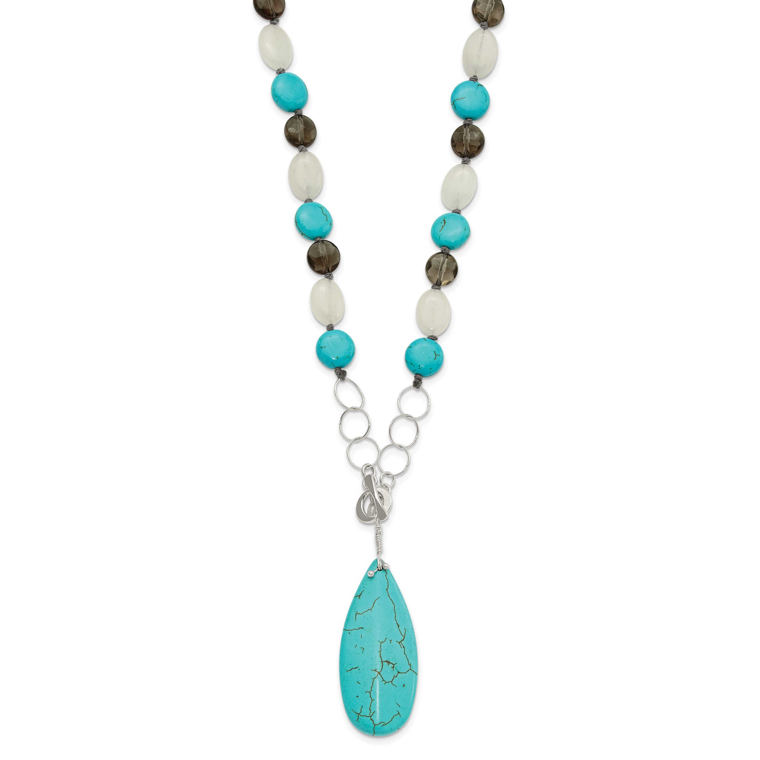 Sterling Silver Jade, Howlite, Recon Magnesite, Quartz Necklace