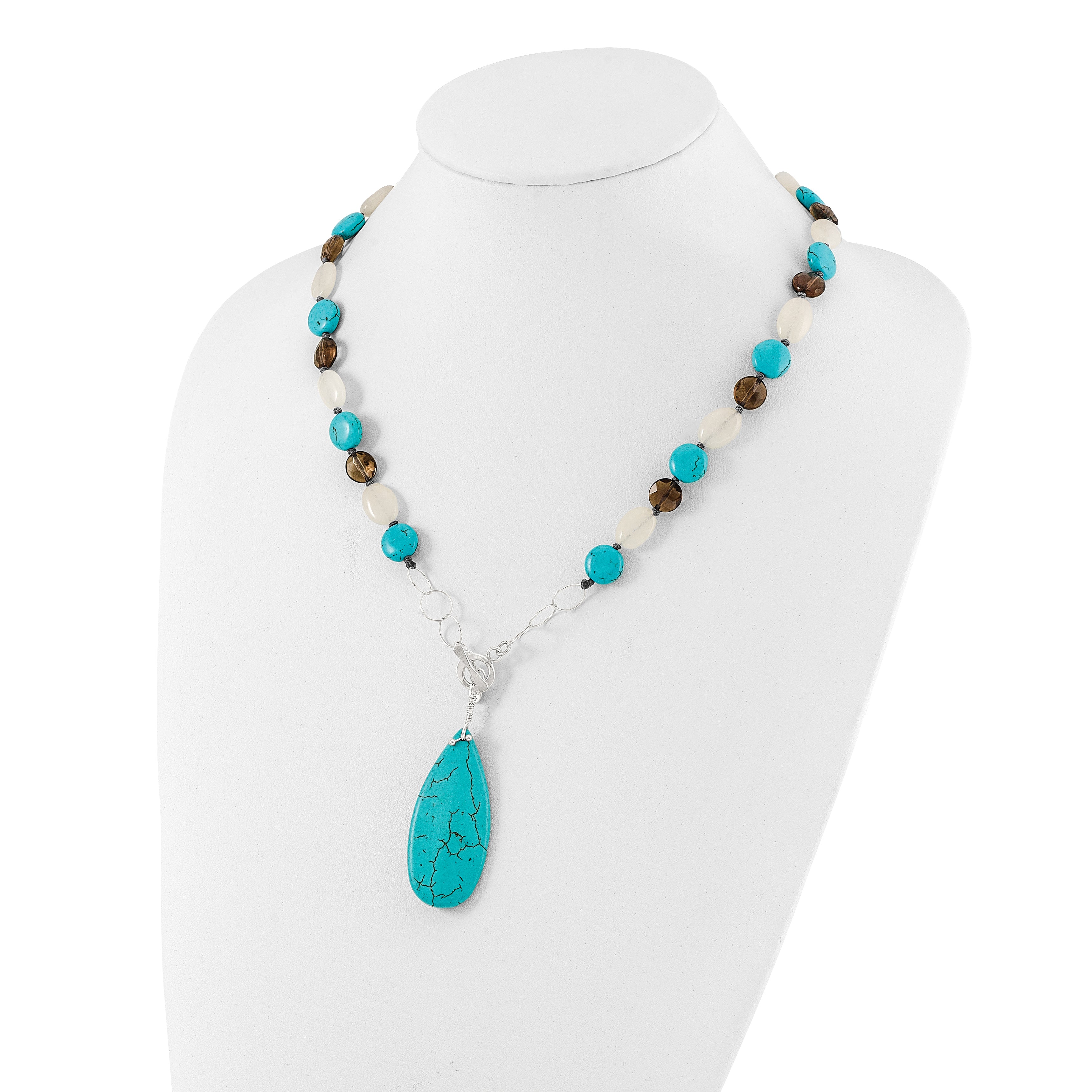 Sterling Silver Jade, Howlite, Recon Magnesite, Quartz Necklace