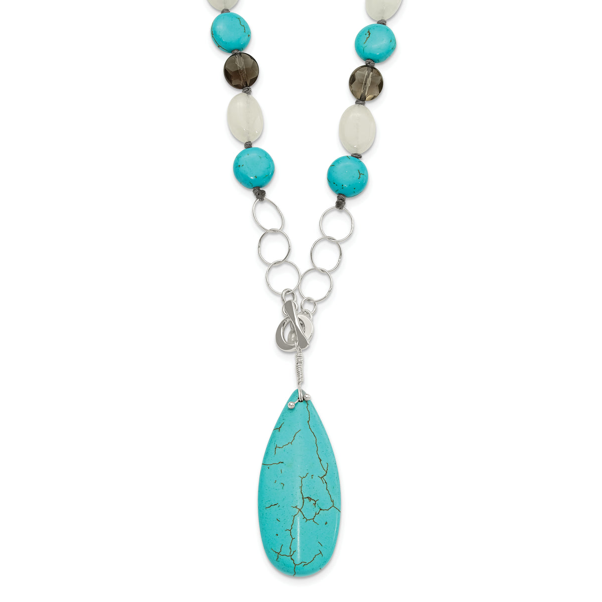 Sterling Silver Jade, Howlite, Recon Magnesite, Quartz Necklace