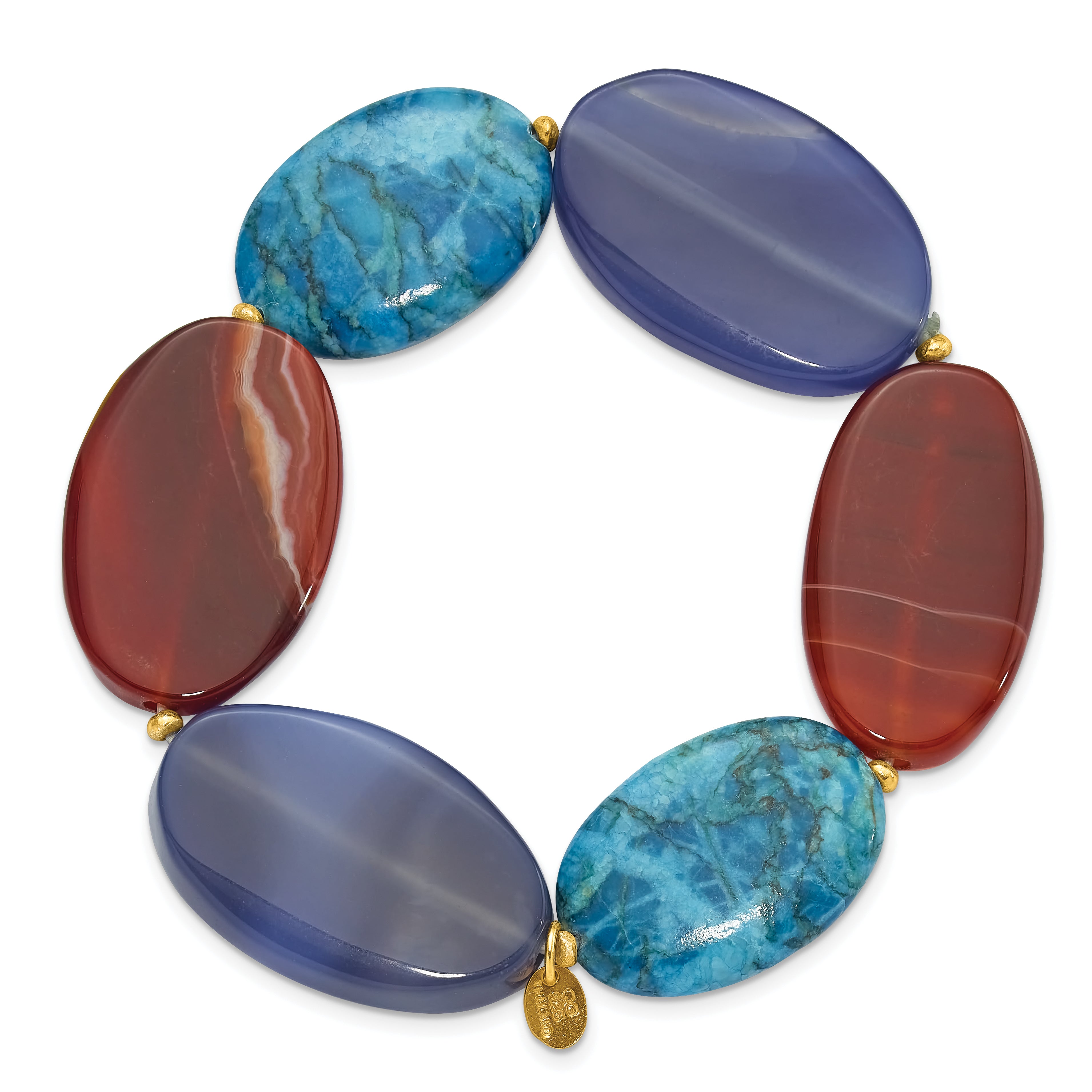 Sterling Silver Gold-plated Blue Agate/Red Sardonyx Stretch Bracelet