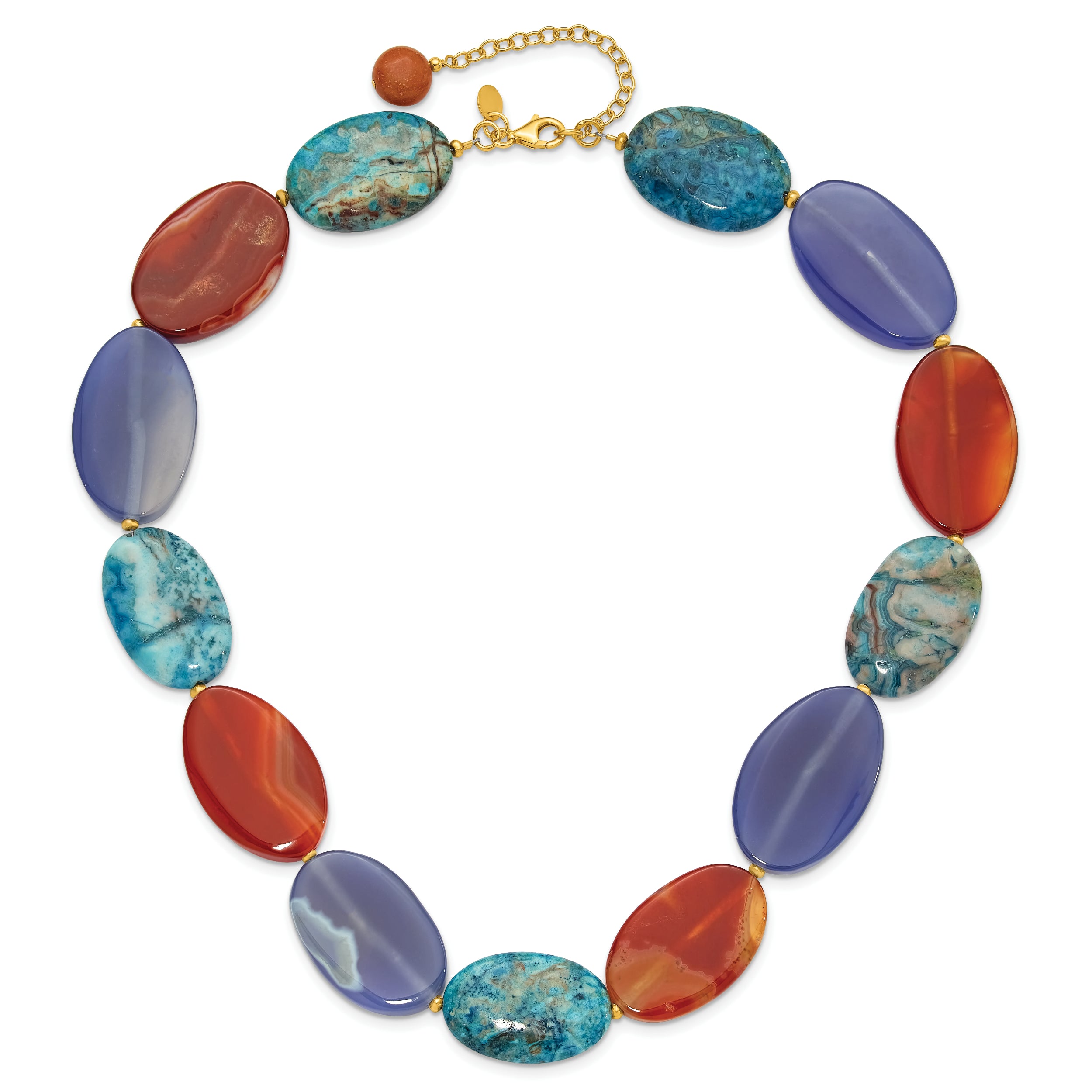 Sterling Silver Gold-plated Agate/Jade/Sardonyx w/2in ext Necklace