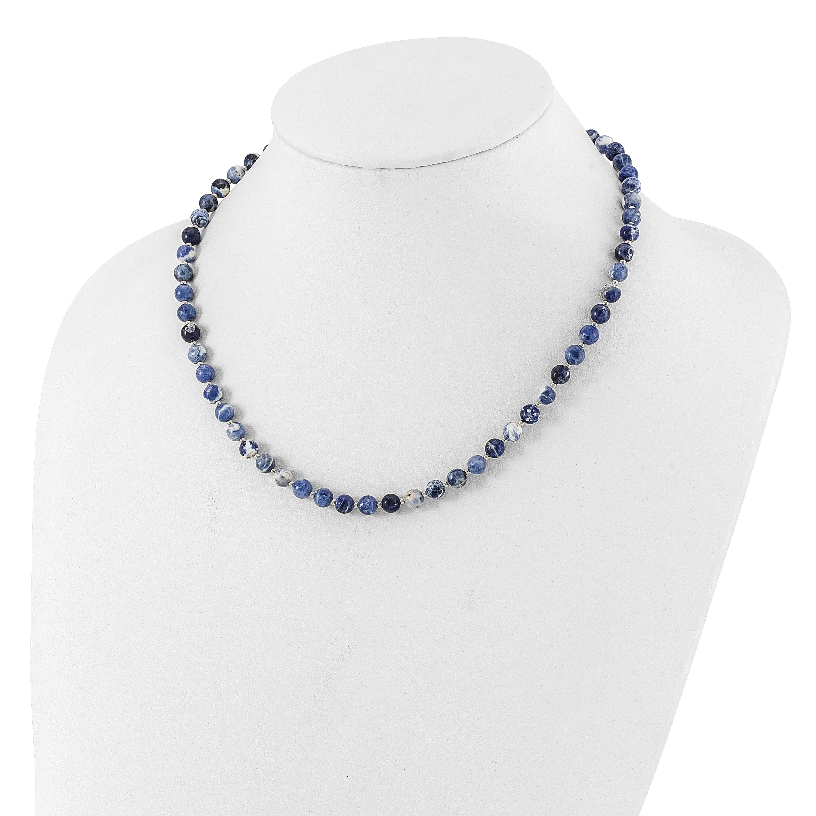 Sterling Silver Blue Sodalite Beaded 19in w/2in ext Necklace