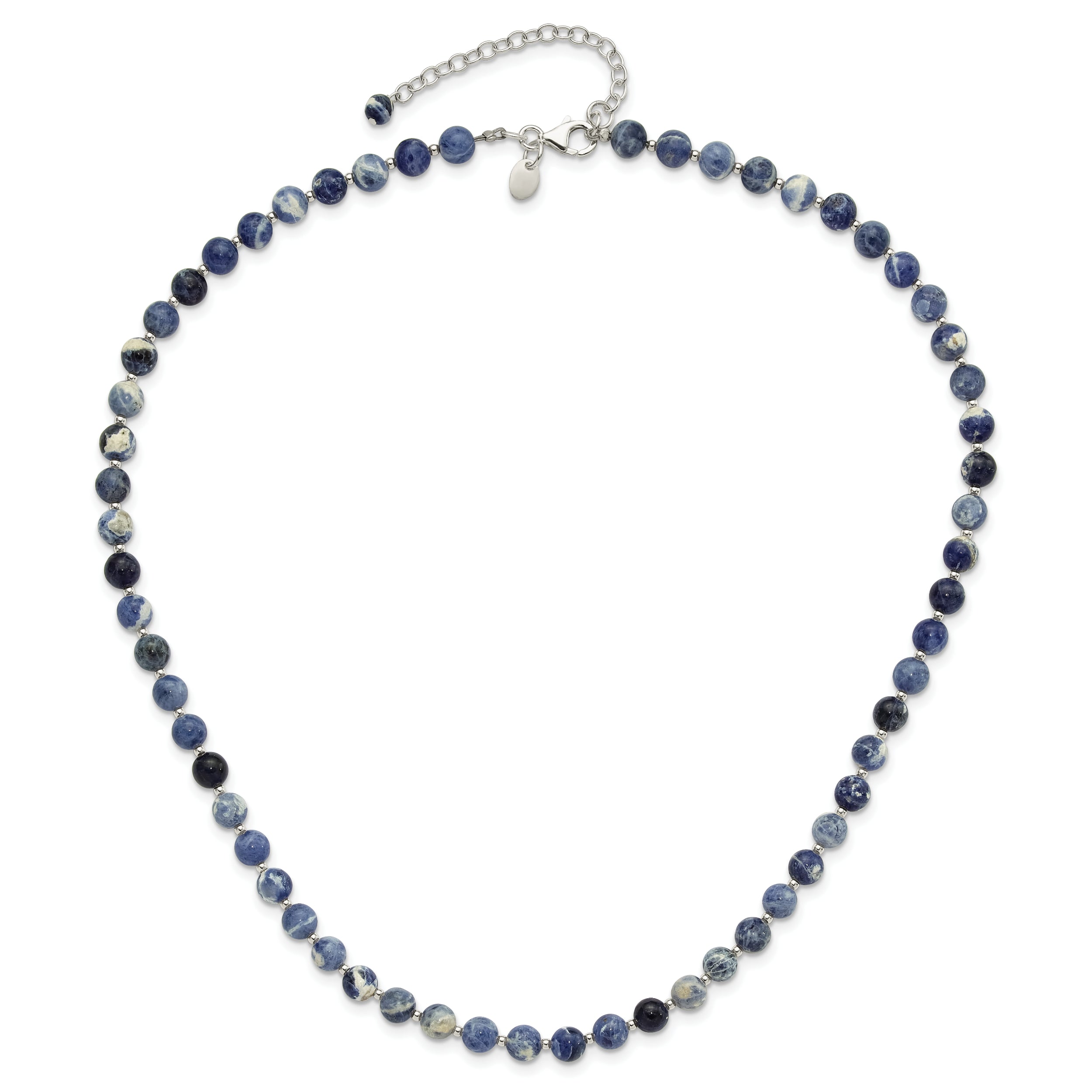 Sterling Silver Blue Sodalite Beaded 19in w/2in ext Necklace