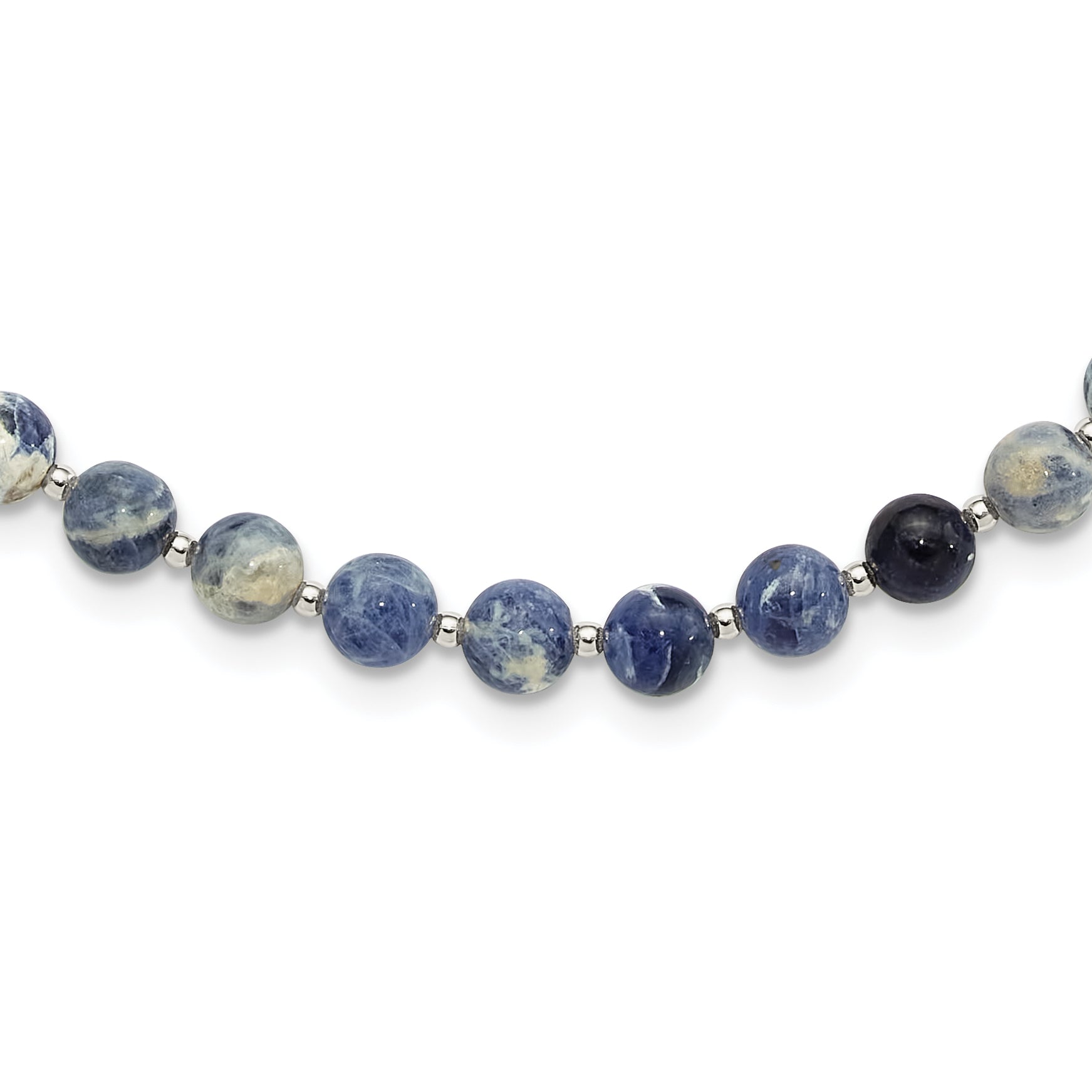 Sterling Silver Blue Sodalite Beaded 19in w/2in ext Necklace