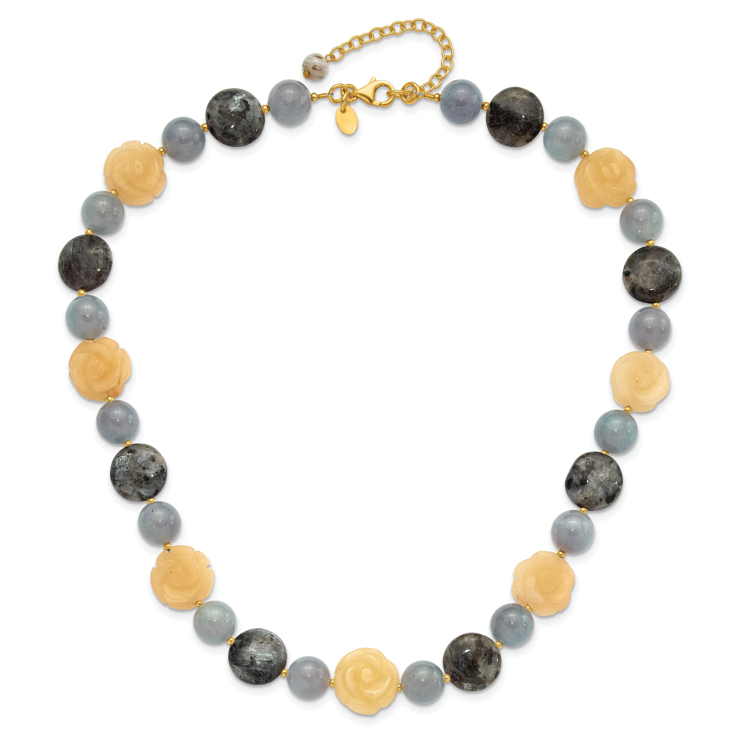 Sterling Silver Gold-plated Agate/Labradorite/Jade 2in ext. Necklace