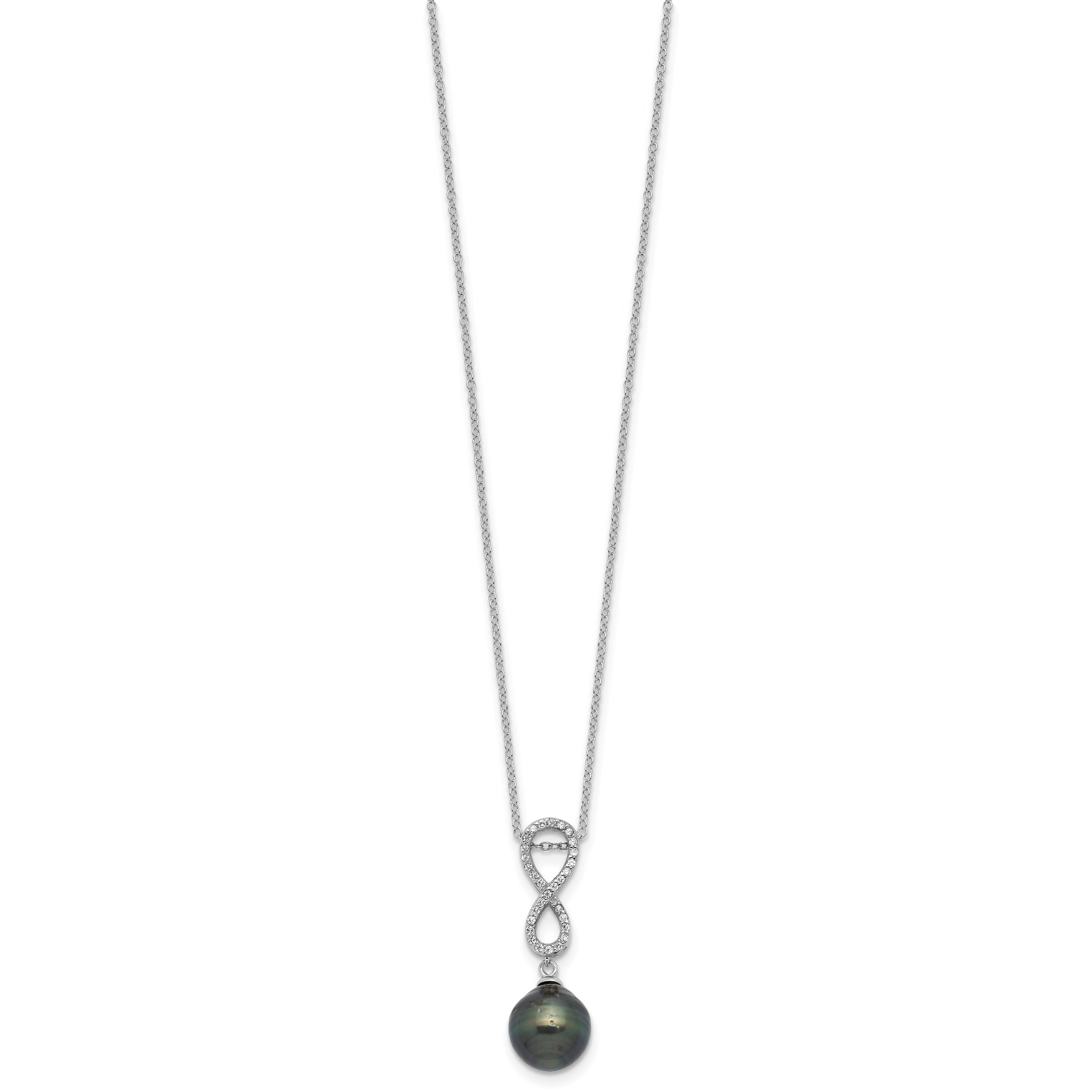 Sterling Silver RH-plated Tahitian Pearl/CZ Infinity Necklace/Earring Set