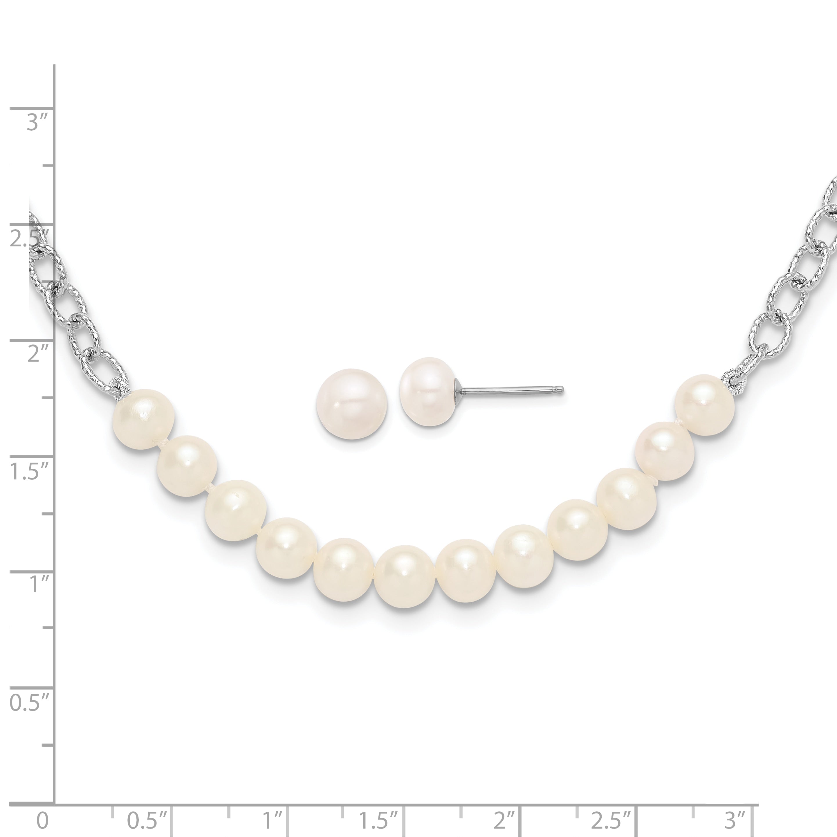 Sterling Silver RH-plated White FWC Pearl 18in Necklace/Post Earring Set